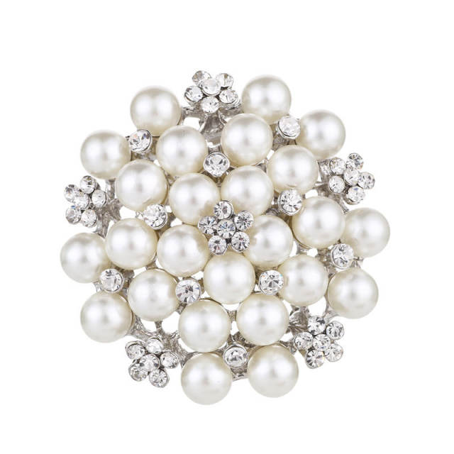 Korean fashion rhinestone pearl bead metal brooch