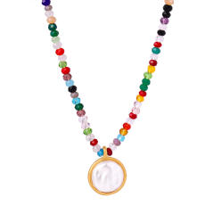 Boho colorful bead famous brand coin pendant women necklace