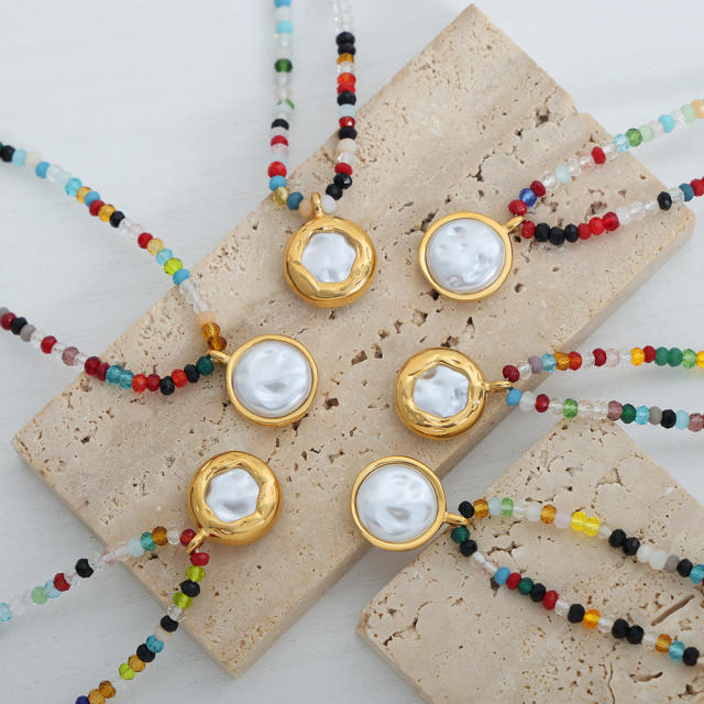 Boho colorful bead famous brand coin pendant women necklace