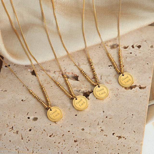 Good luck coin pendant stainless steel necklace