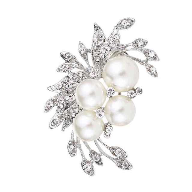 Korean fashion rhinestone pearl bead metal brooch