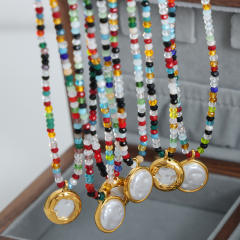 Boho colorful bead famous brand coin pendant women necklace