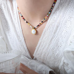 Boho colorful bead famous brand coin pendant women necklace