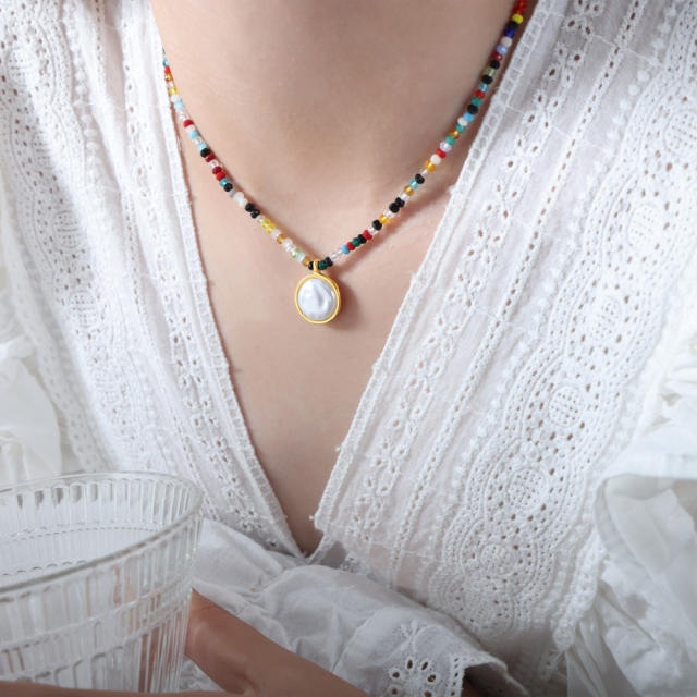 Boho colorful bead famous brand coin pendant women necklace