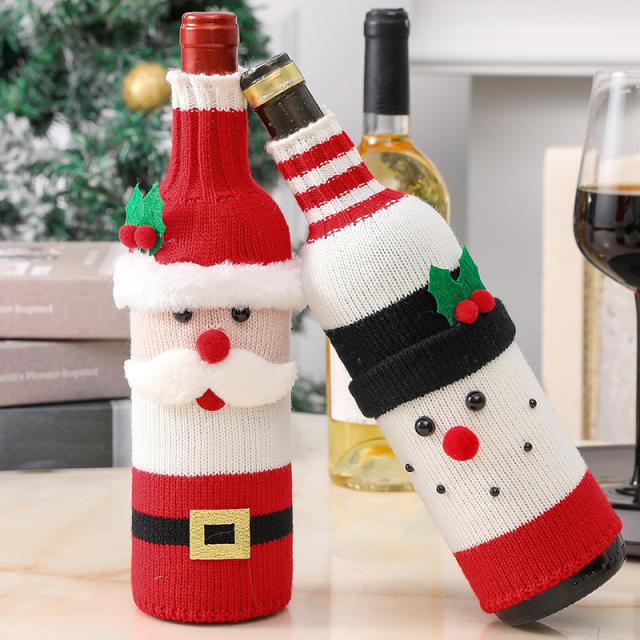 Christmas knitted santa claus red wine bottle cover
