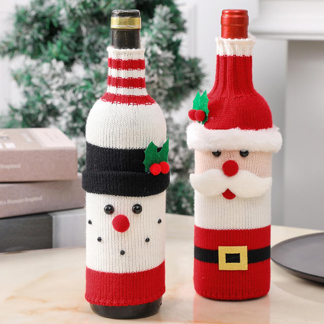 Christmas knitted santa claus red wine bottle cover