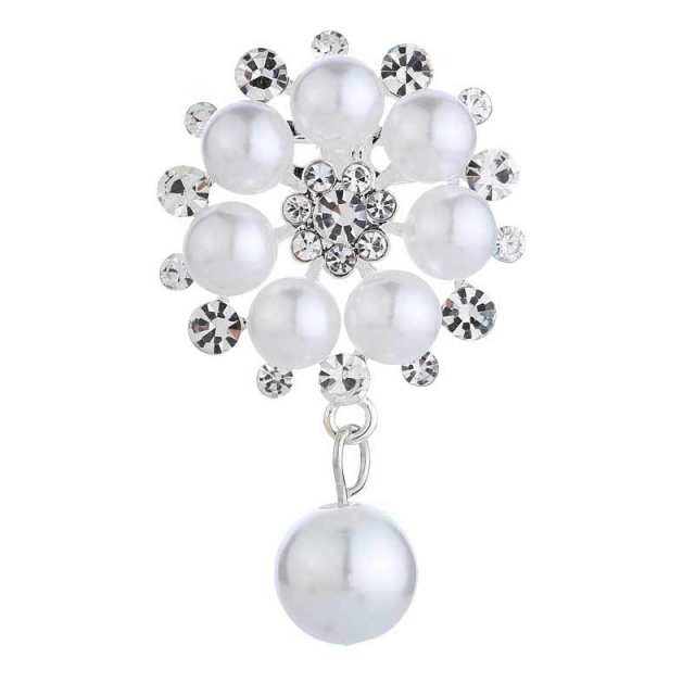 Korean fashion rhinestone pearl bead metal brooch