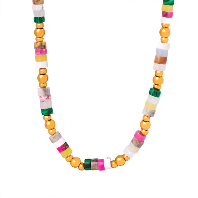 Handmade colorful bead stainless steel bead choker necklace