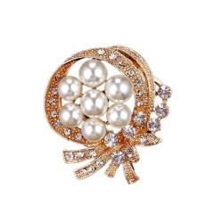 Korean fashion rhinestone pearl bead metal brooch