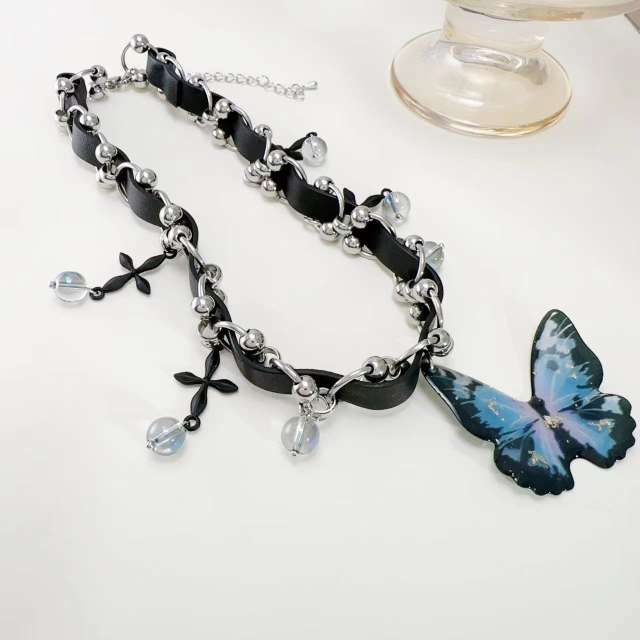 Y2K gothic butterfly charm choker necklace