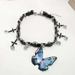 Y2K gothic butterfly charm choker necklace