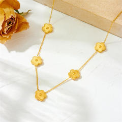 Chic five petal bloom flower stainless steel necklace bracelet set