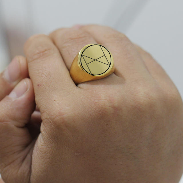 Geometric pattern stainless steel signet rings for men