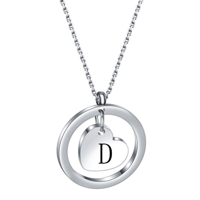 304 stainless steel heart circle pendant initial letter necklace