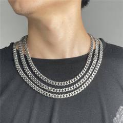 Silver color hiphop cuban link chain stainless steel necklace for men