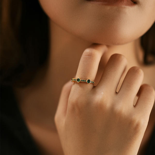 Delicate easy match turquoise bead cubic zircon copper adjustable rings