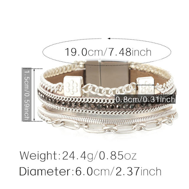 Hot sale PU leather multi layer easy match bracelet bangle