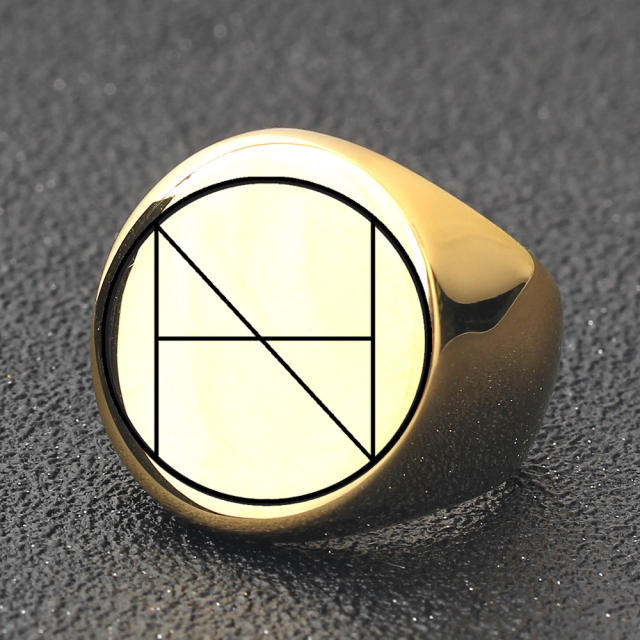 Geometric pattern stainless steel signet rings for men