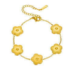 Chic five petal bloom flower stainless steel necklace bracelet set