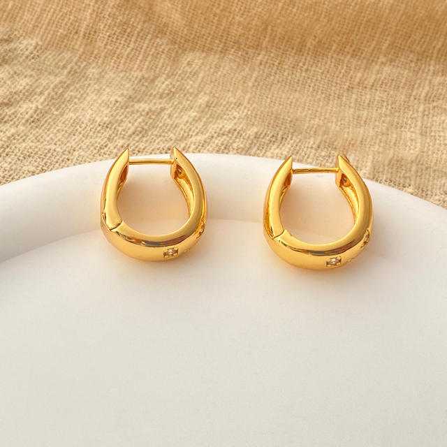 Chic diamond star gold plated copper small hoop earrings huggie earrings