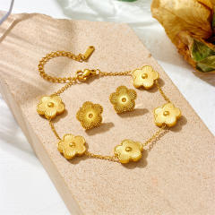 Chic five petal bloom flower stainless steel necklace bracelet set