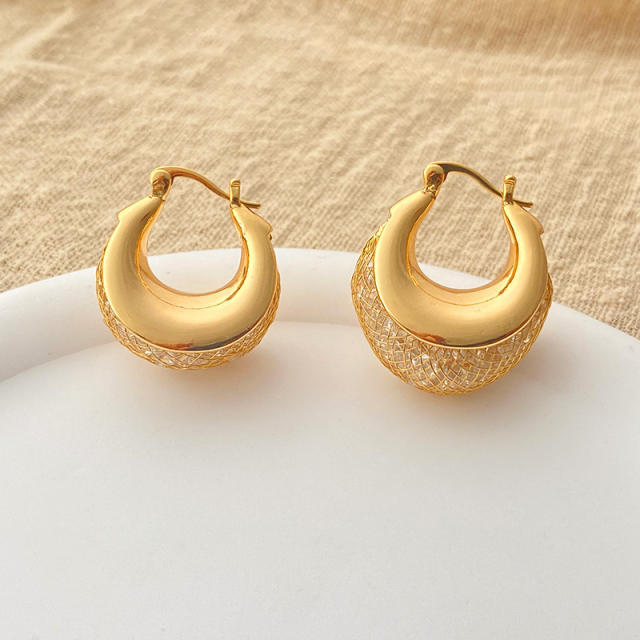 18K gold plated copper cubic zircon chunky small hoop earrings