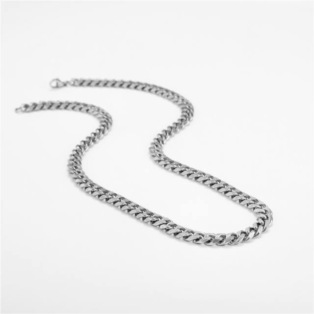 Silver color hiphop cuban link chain stainless steel necklace for men