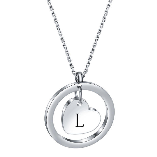 304 stainless steel heart circle pendant initial letter necklace