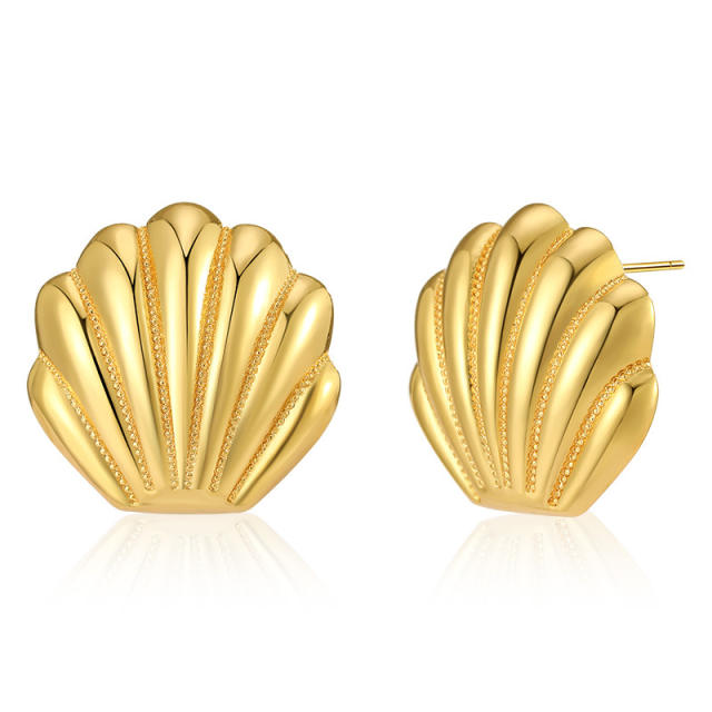 18K real gold plated shell shape copper studs earrings