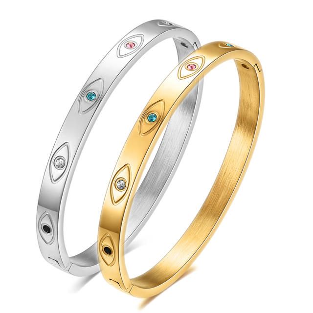 6mm Popular diamond evil eye stainless steel band bangle