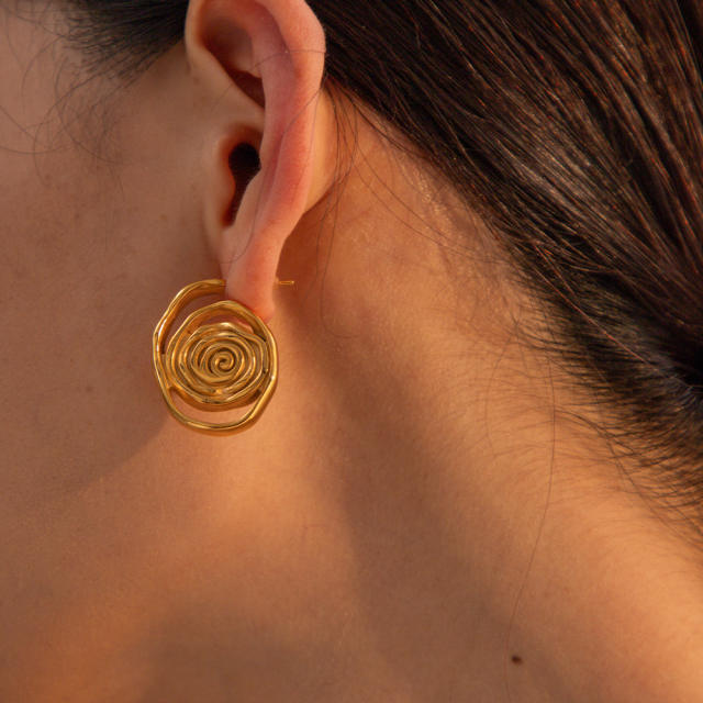 Personality spiral design stainless steel earrings