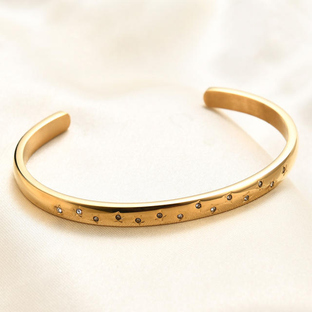 304 stainless steel 18K gold plated diamond star cuff bangle bracelet