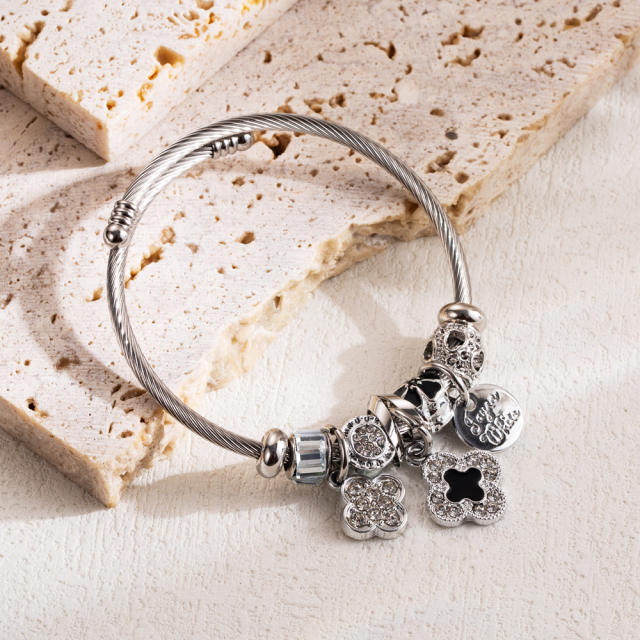 Classic hollow out diamond heart charm diy bangle bracelet