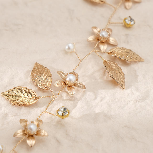 Handmade gold color leaf wedding hair vines