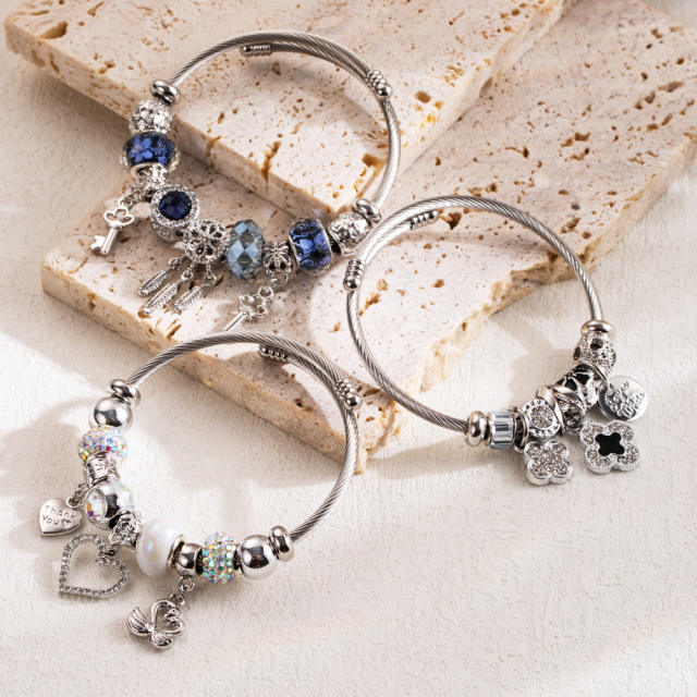 Classic hollow out diamond heart charm diy bangle bracelet