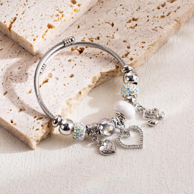 Classic hollow out diamond heart charm diy bangle bracelet
