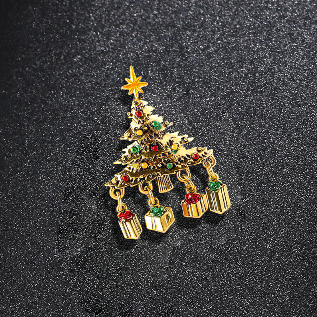Christmas gift box santa claus metal brooch
