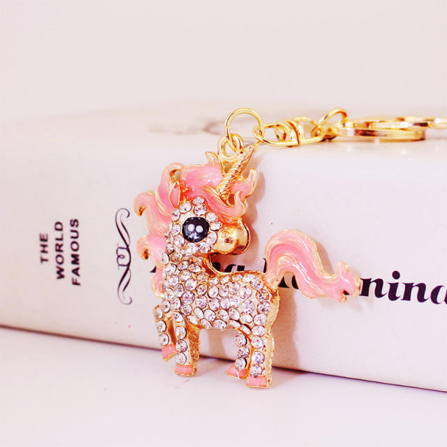 Cute rhinestone unicorn metal keychain