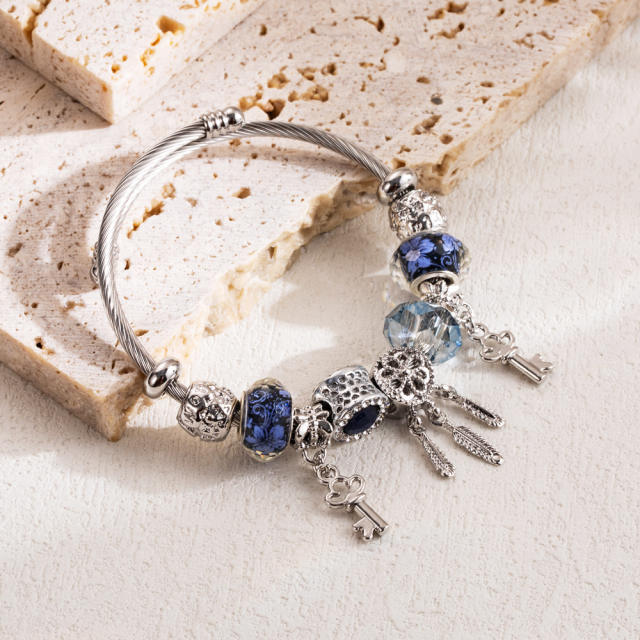 Classic hollow out diamond heart charm diy bangle bracelet