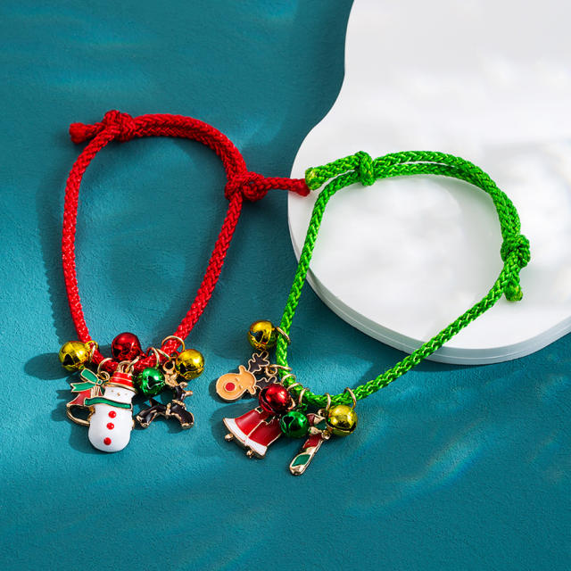 Christmas cute red green rope charm bracelet