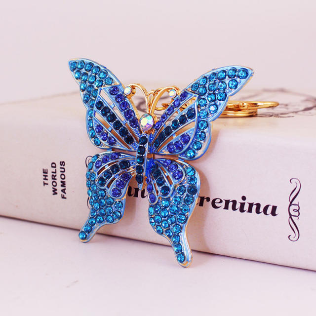 Full of colorful rhinestone metal butterfly keychain