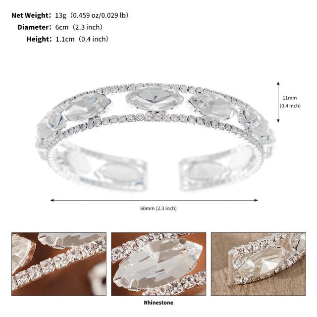Luxury diamond elastic cuff bangle for wedding bridal