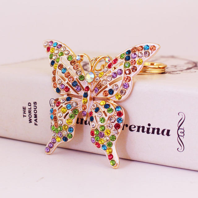 Full of colorful rhinestone metal butterfly keychain