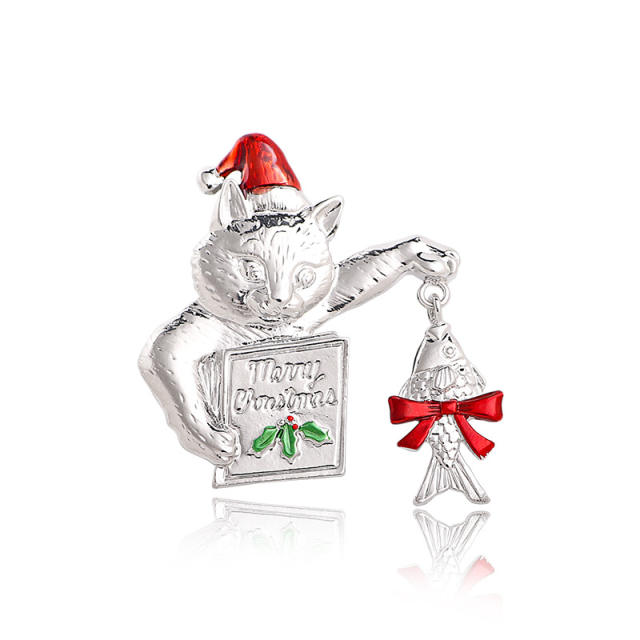 Christmas flamingo christmas tree metal brooch