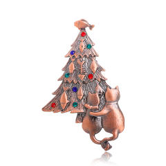 Christmas flamingo christmas tree metal brooch