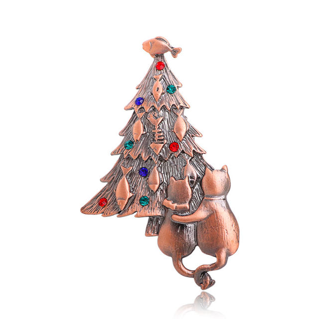 Christmas flamingo christmas tree metal brooch