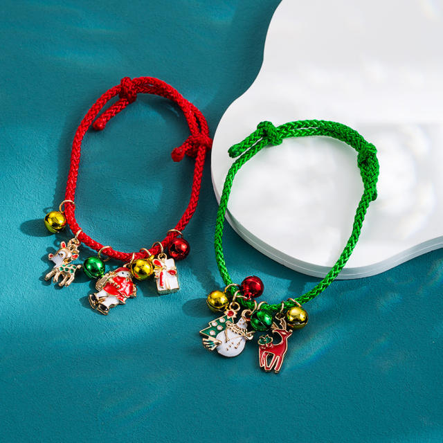 Christmas cute red green rope charm bracelet