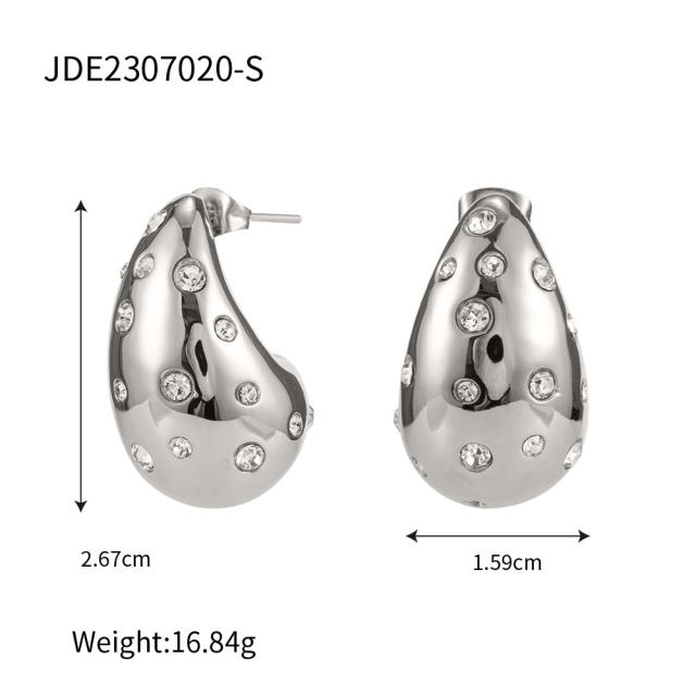 18K hot sale chunky ball teardrop stainless steel earrings