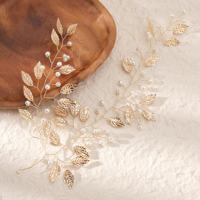 Handmade gold color leaf wedding hair vines