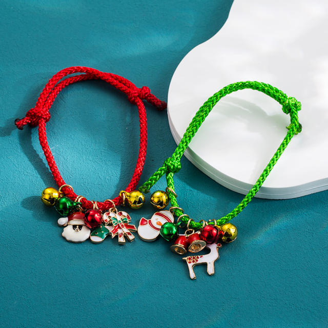 Christmas cute red green rope charm bracelet